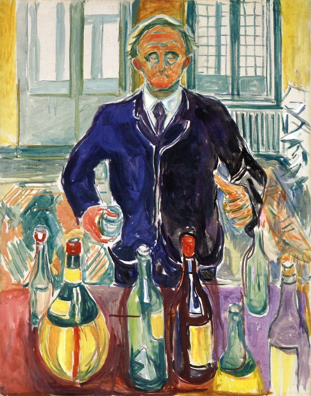 Эдвард Мунк. "Автопортрет с бутылками". 1938.